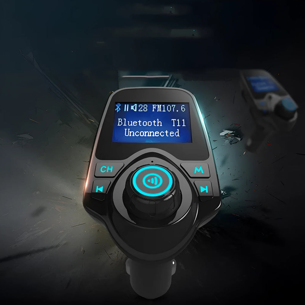 Black car Bluetooth hands-free transmitter with FM, USB and SD card functions