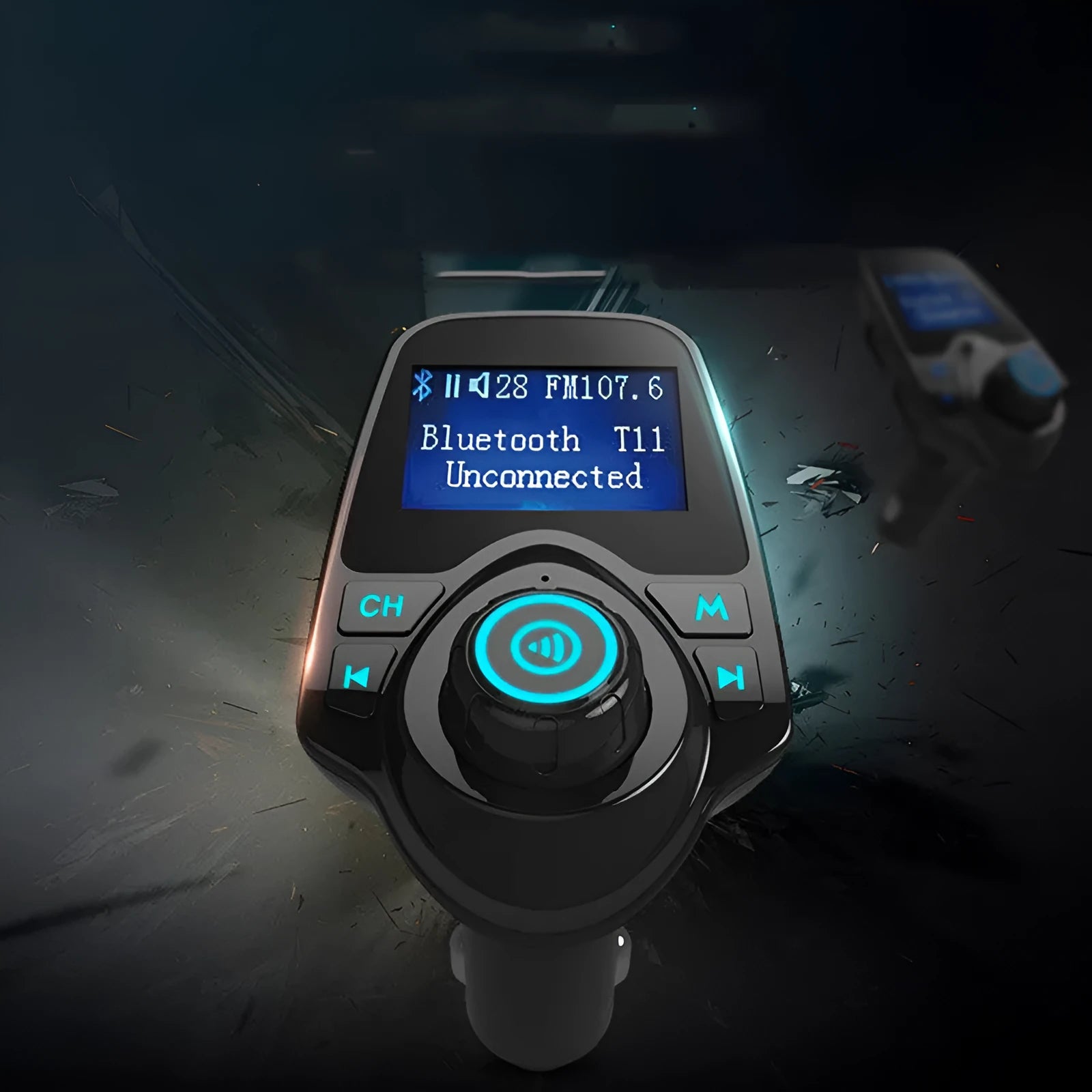 Black car Bluetooth hands-free transmitter with FM, USB and SD card functions
