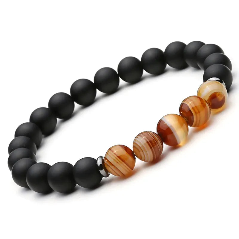 Mcllroy 2pc natural stone black mantra Buddha bracelet set for women and men