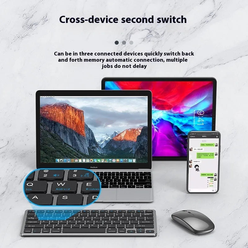 Ultra-thin wireless keyboard and mouse set in black, gun colour, or silver with charging cable and receiver
