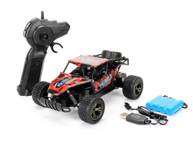 Blue and yellow 1:18 scale remote control off-road car with 2.4Ghz transmitter