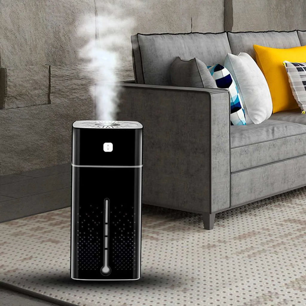 Black or white desktop humidifier with 1000ml capacity and USB power connection for home office use