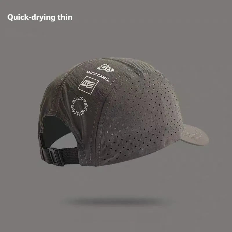 Men's adjustable mesh baseball cap in khaki colour showing breathable fabric texture