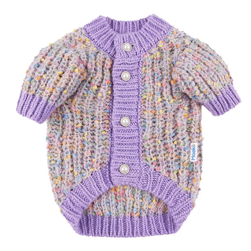 Purple polyester dog cardigan sweater for XL and XXL pets