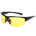 Men's semi-frameless windproof sports sunglasses in Bright Black colour on a cycling helmet.