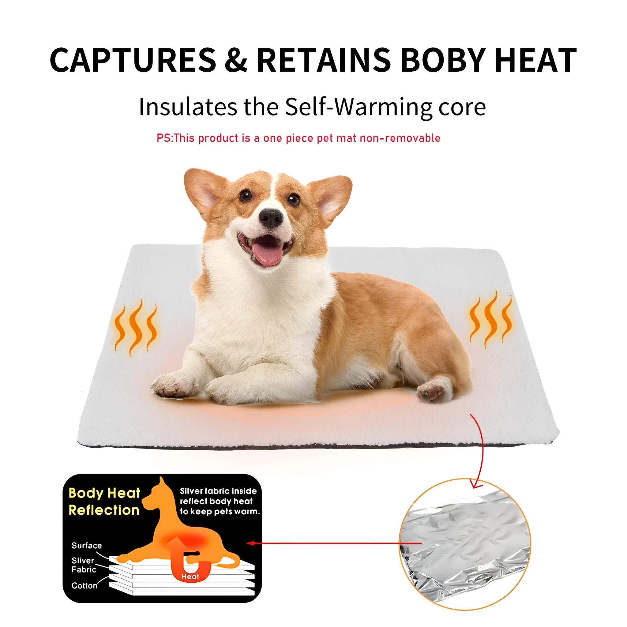 Grey self-heating plush pet pad for cats showing rectangular shape and soft texture