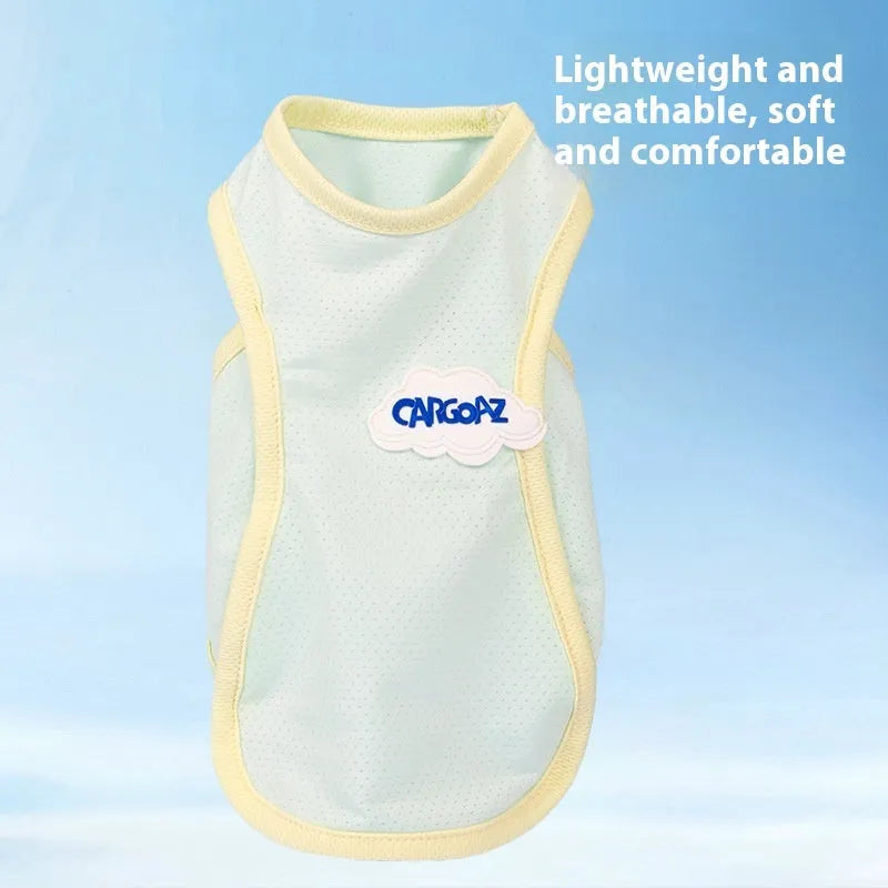 Grass green thin polyester vest for a cat on a white background.