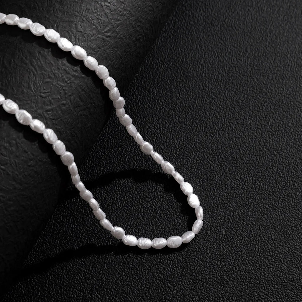 Men's white U-shaped imitation pearl necklace with adjustable 41-50cm clavicle chain