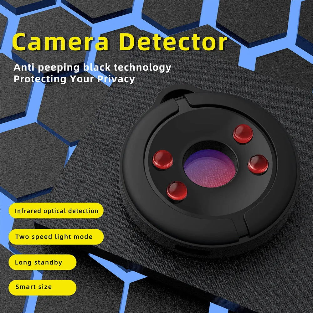 Compact infrared camera detection device with filtering lens for finding hidden surveillance cameras