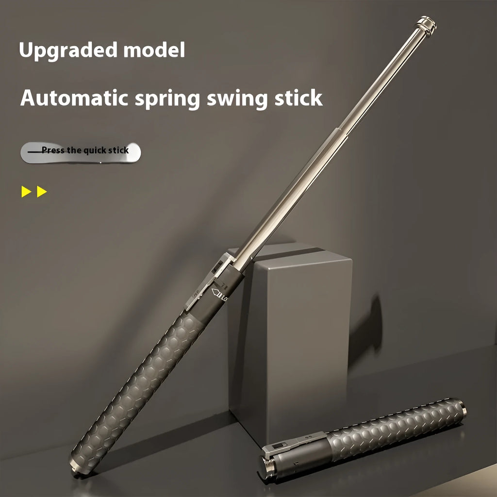 Titanium black automatic spring expandable baton in three sizes: 16-inch, 21-inch, and 26-inch lengths.