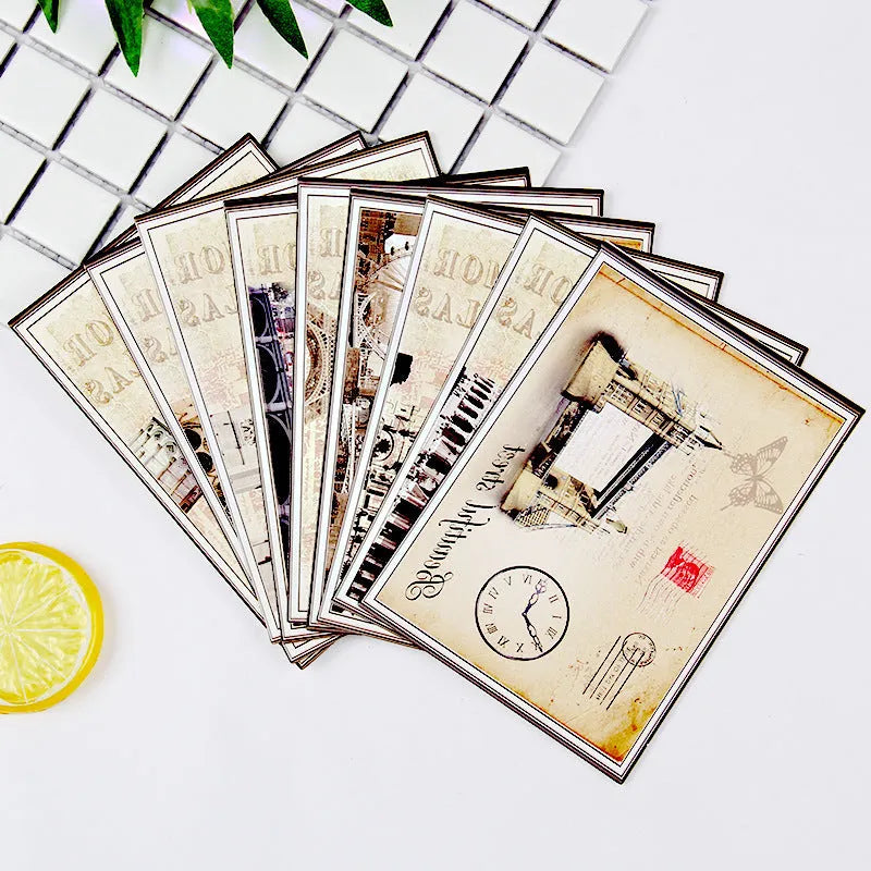 Japanese style postcard set with 9 Paris tower and historic site designs in multiple art styles