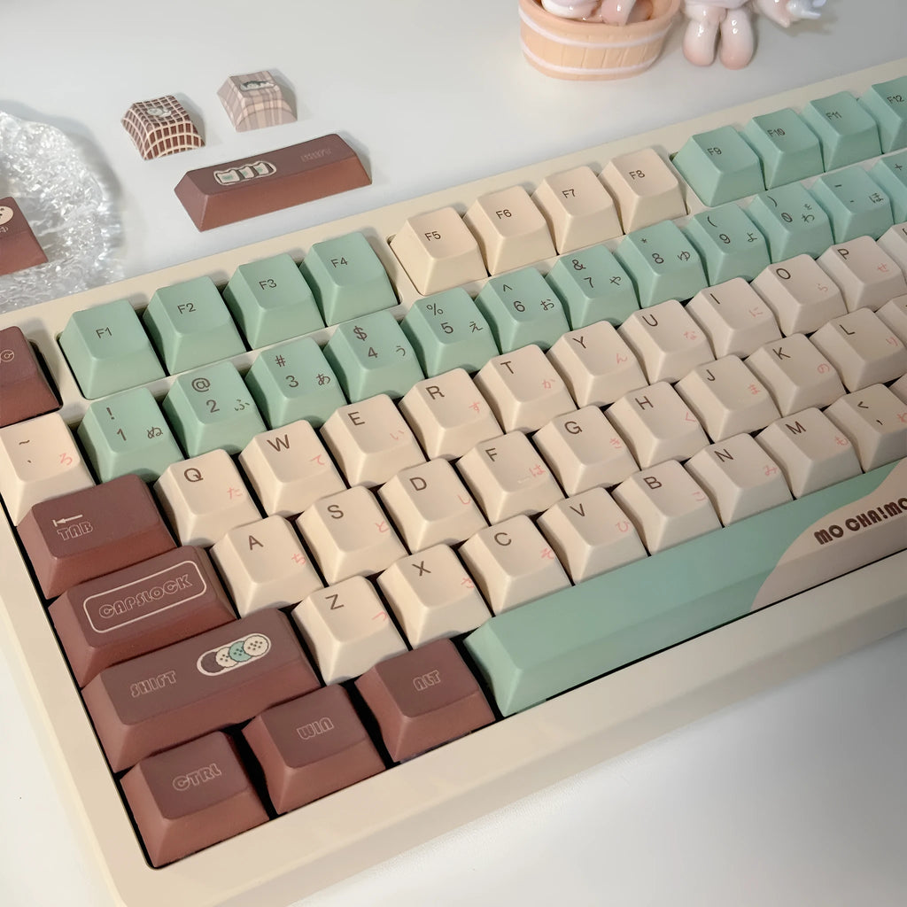 Craft Key CAP plastic keycap set in Matcha Theme colour with five-sided sublimation printing.