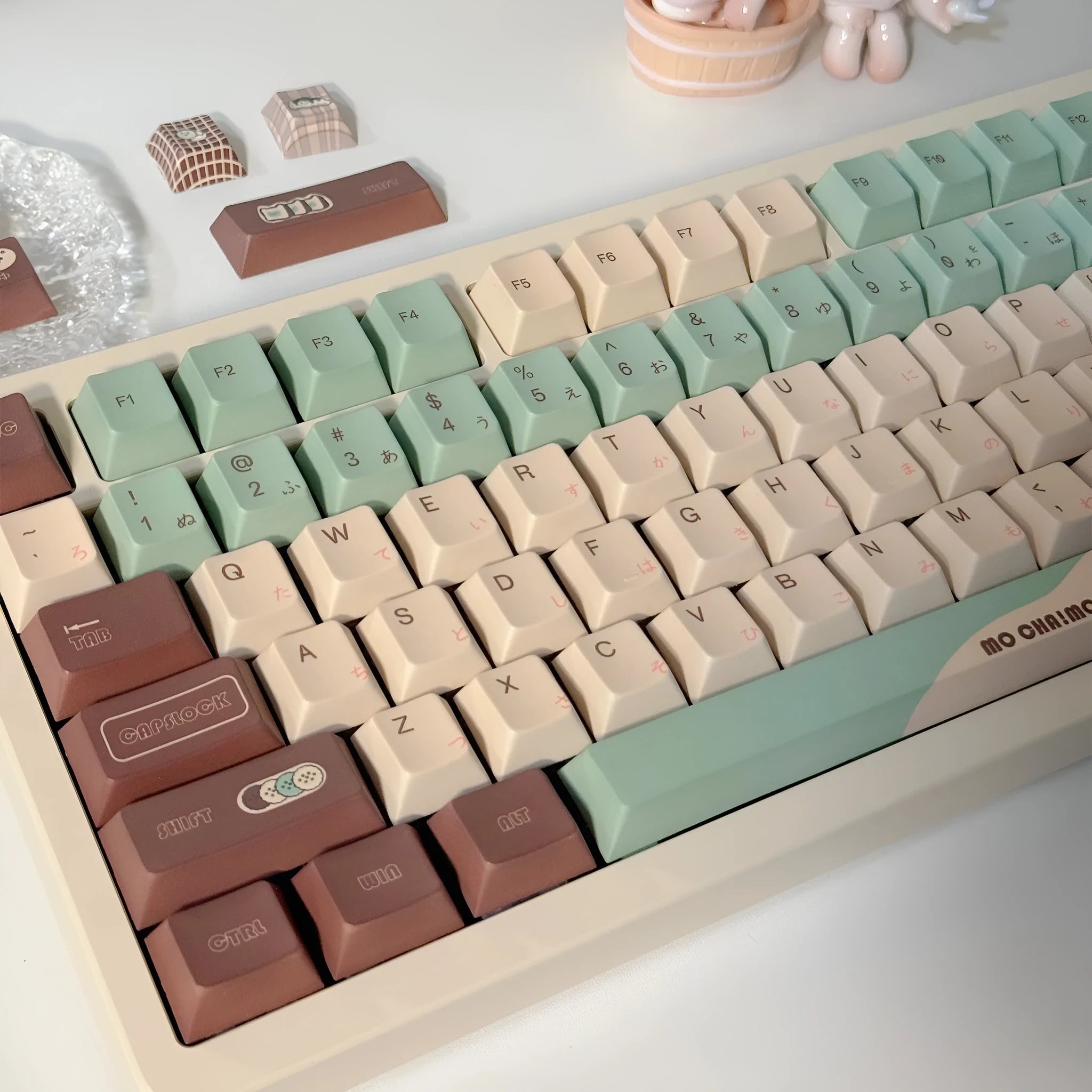 Craft Key CAP plastic keycap set in Matcha Theme colour with five-sided sublimation printing.