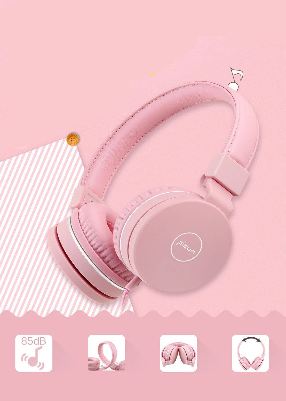 BENGOO C30 wired over-ear headphones with microphone in mint green colour.