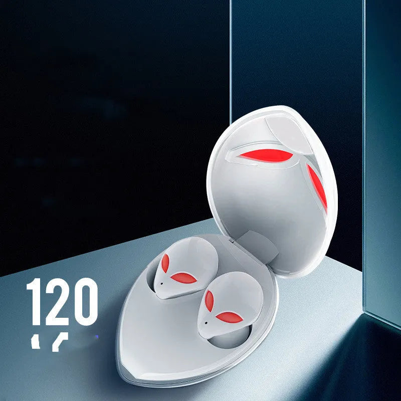 Creative Outer T8 Starman alien-design wireless Bluetooth earbuds in red or blue with a charging case.