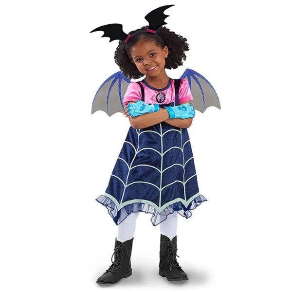 Blue cotton Halloween princess dress for infants aged 1-3 years with short sleeves