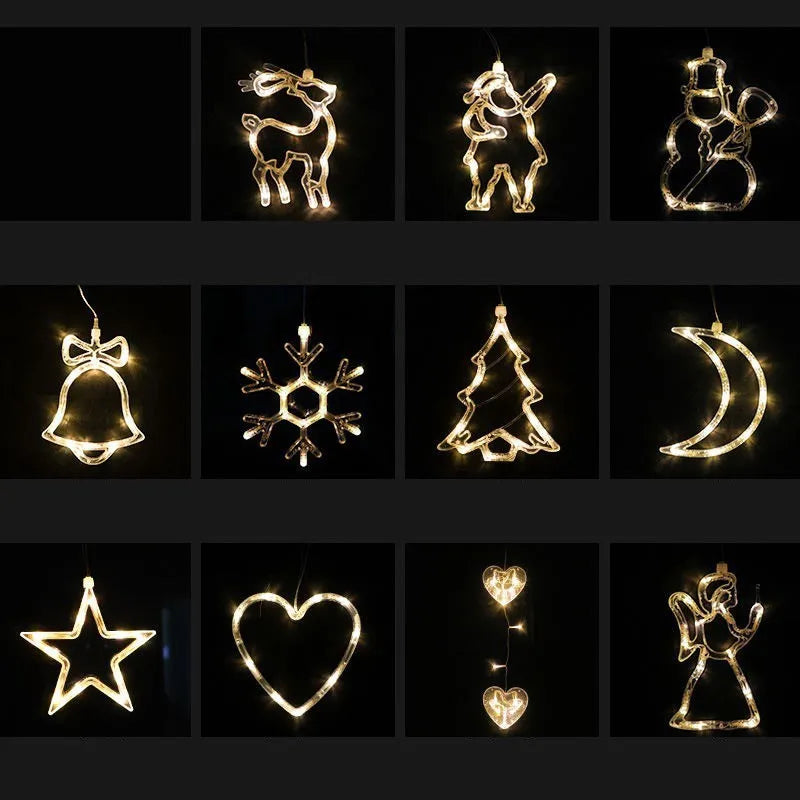Christmas LED suction cup chandelier lights with Santa Claus, elk and snowman designs for window decoration