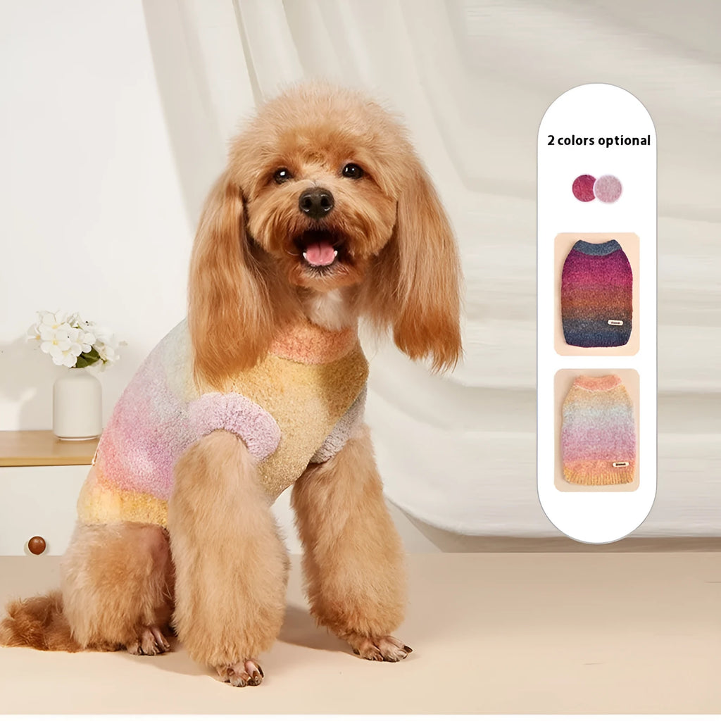 Rainbow circle pattern pet sweater for dogs and cats in wool acrylic blend fabric