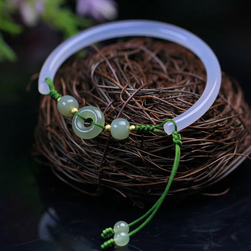 Hand-woven white agate half bracelet with peace buckle closure and 6mm beads