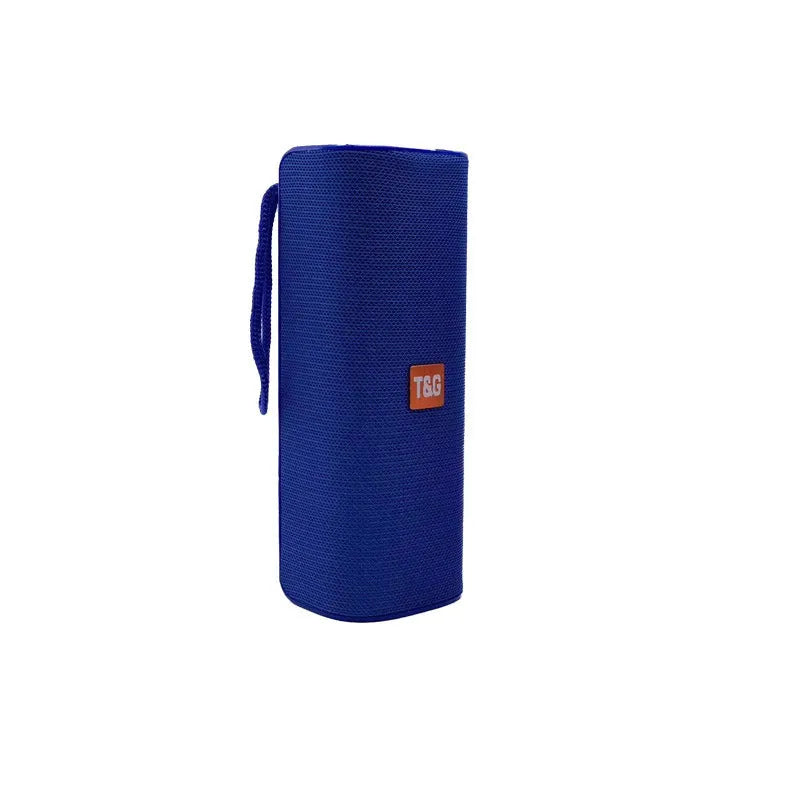 Cloth-covered wireless Bluetooth speaker in multiple colours showing front with speaker grilles