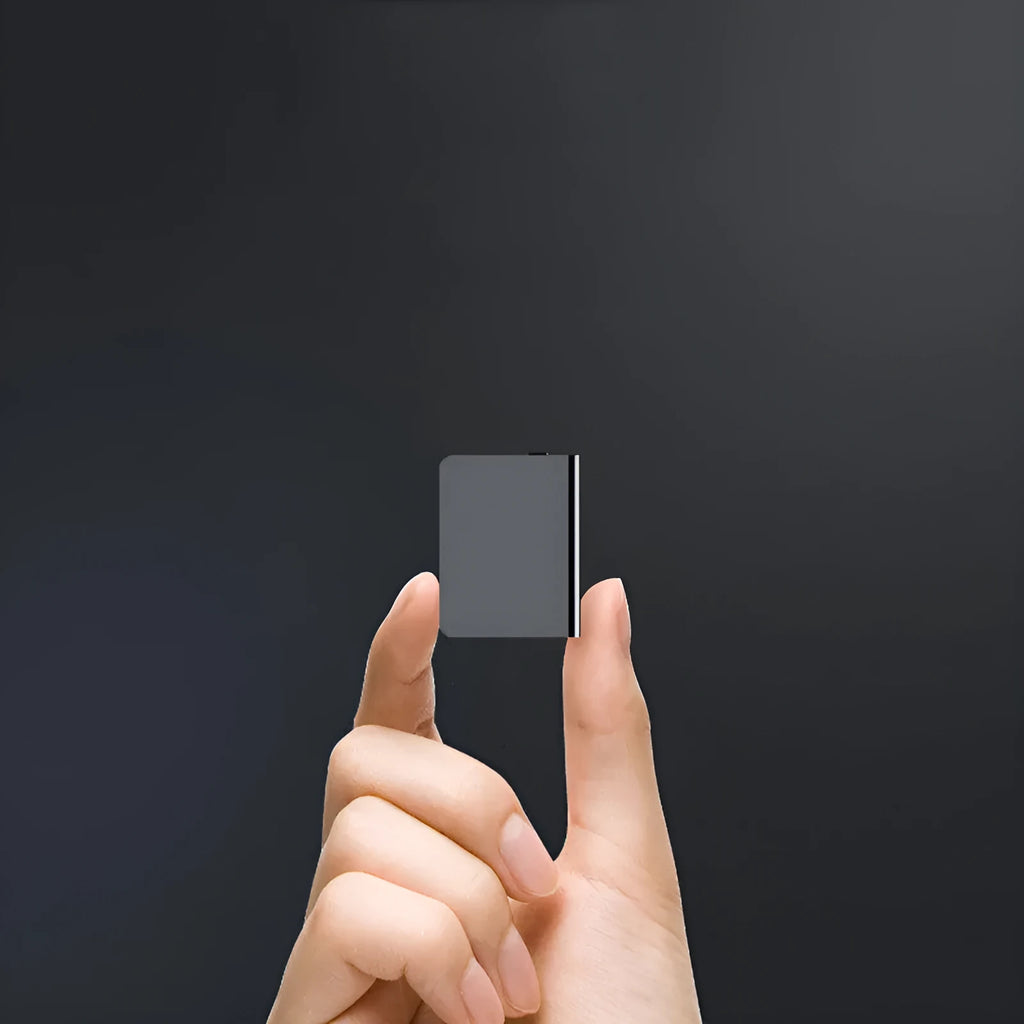 Black digital voice recorder with zinc alloy shell and USB connection port