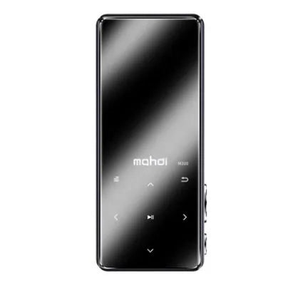 Ultra-thin portable MP3 player with 2.4-inch touchscreen, available in black, silver, blue, or red colours.