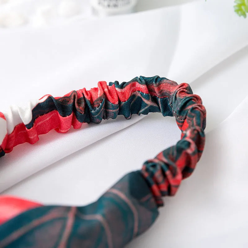 Red banana leaf cross pattern cloth headband for women's hair