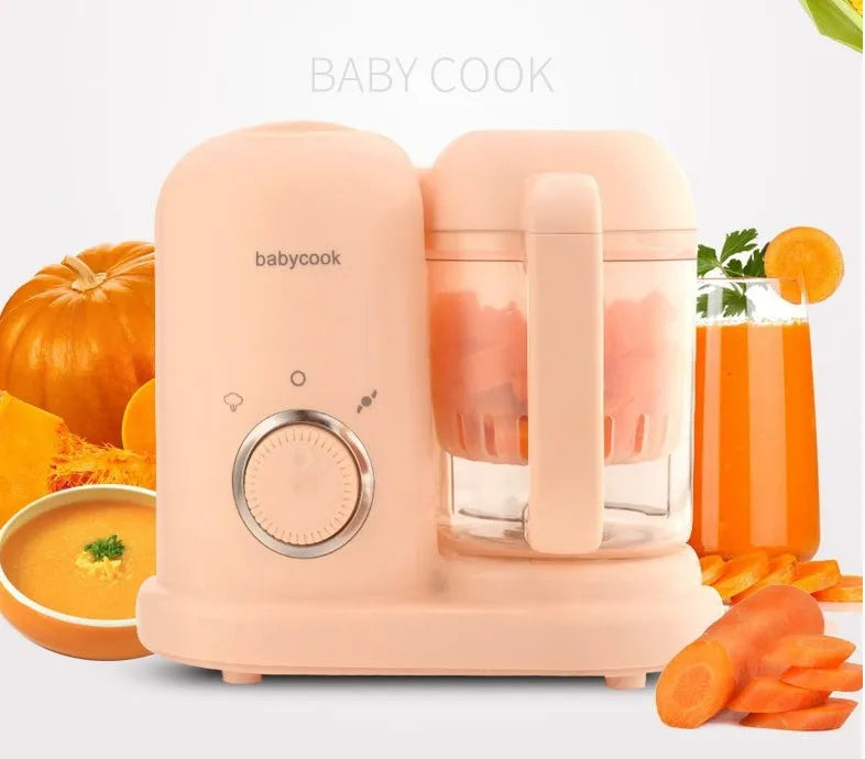 Baby food processor with steamer and blender functions in green or pink colour options