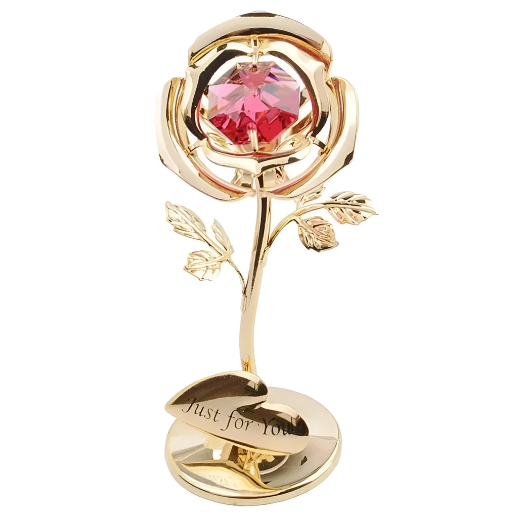 Gold artificial rose with diamond accent decoration on display