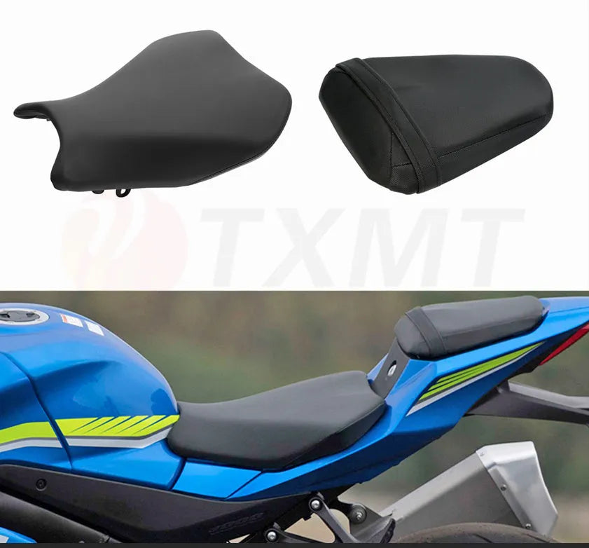 PU leather waterproof seat cover set for Suzuki GSXR1000 motorcycle on a bike seat.