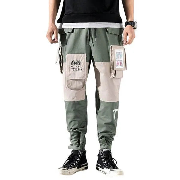 Harlan beam pants in Green, cotton with elastic waistband, loose fit, Asian size included