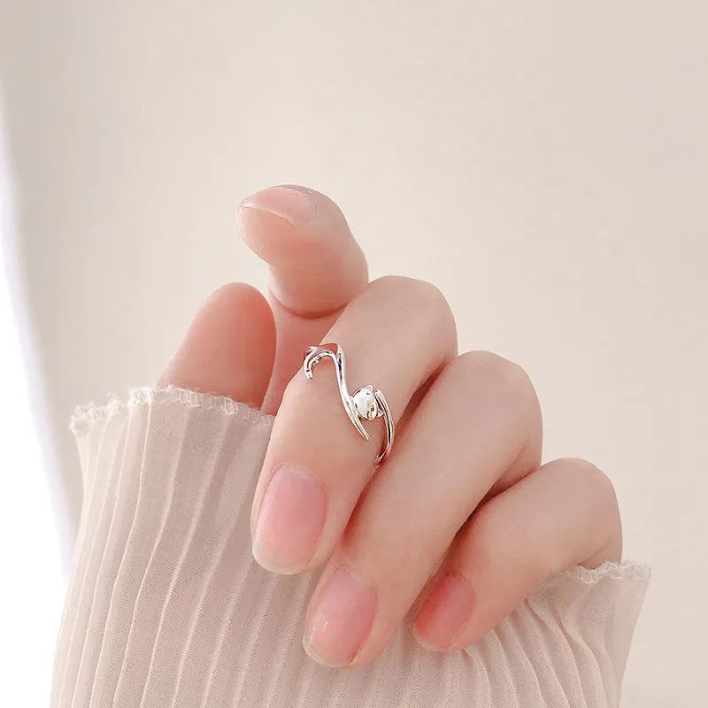 Lazy Cat open ring white gold colour adjustable brass ring with cat motif creative design for women