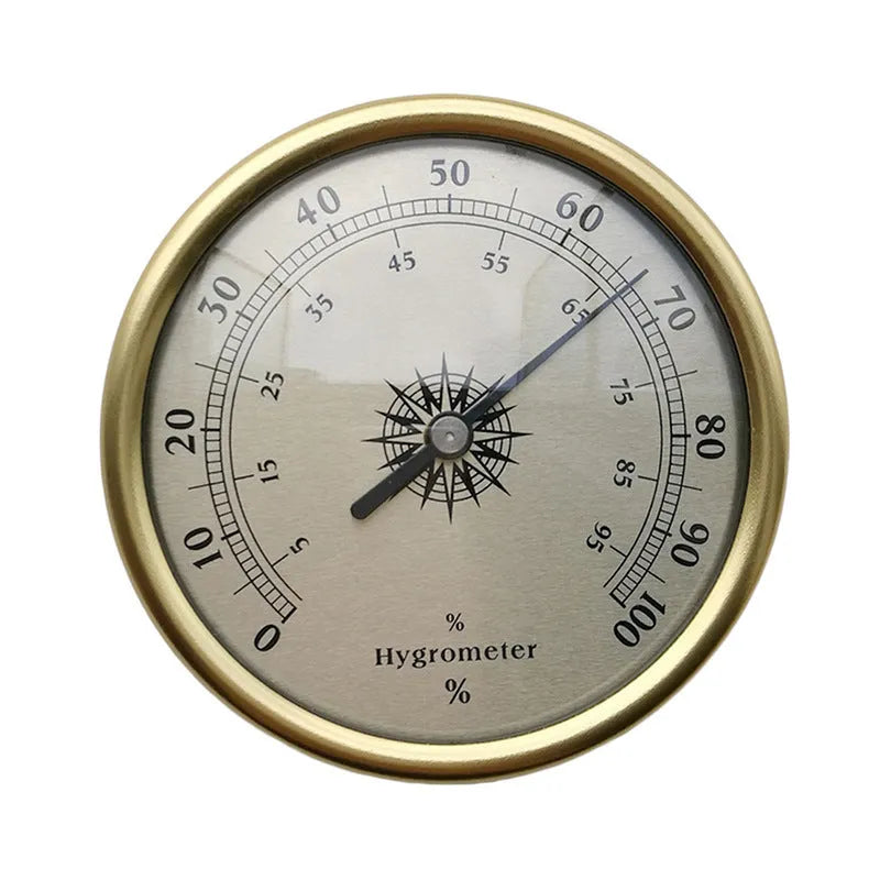 Analogue thermometer and hygrometer with aluminium ring and dial for home use