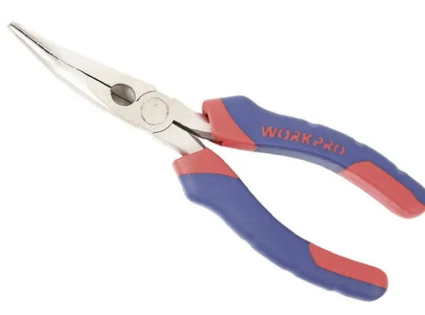 Blue cushion grip curved nose pliers with 18cm length and tapered jaws for electronics and jewellery work