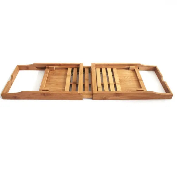 Natural bamboo freestanding shelf with single open tier for bathtub storage