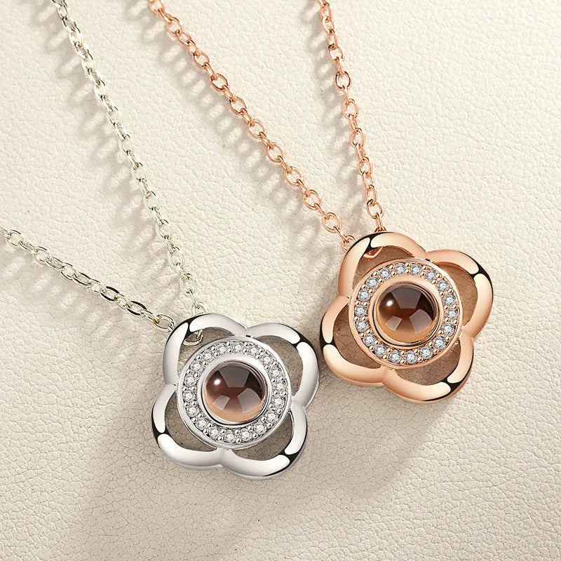 Gold love projection necklace with 100 languages pendant on 50cm copper chain