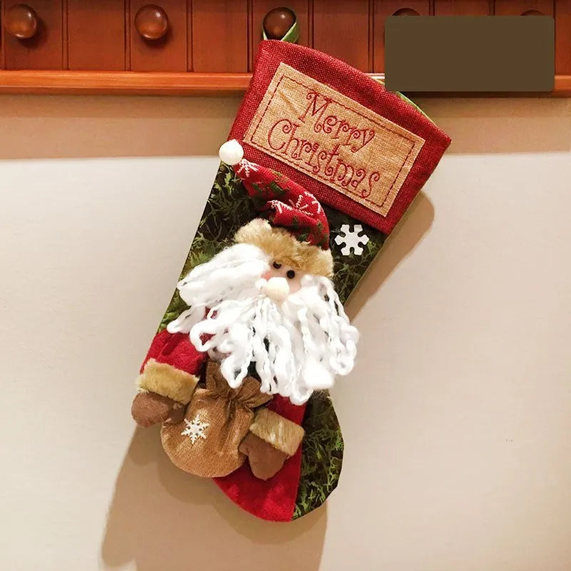 Red knit Christmas stocking with 3D applique snowman design and hanging loop