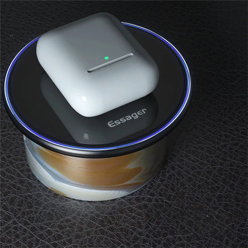 Black or white 15W fast wireless Qi charger with LED light indicator and anti-slip surface