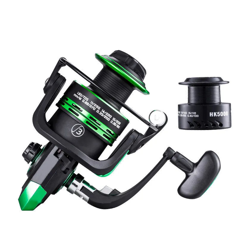 Hunting King Metal Reel spinning fishing reel with metal folding handle and double wire cups