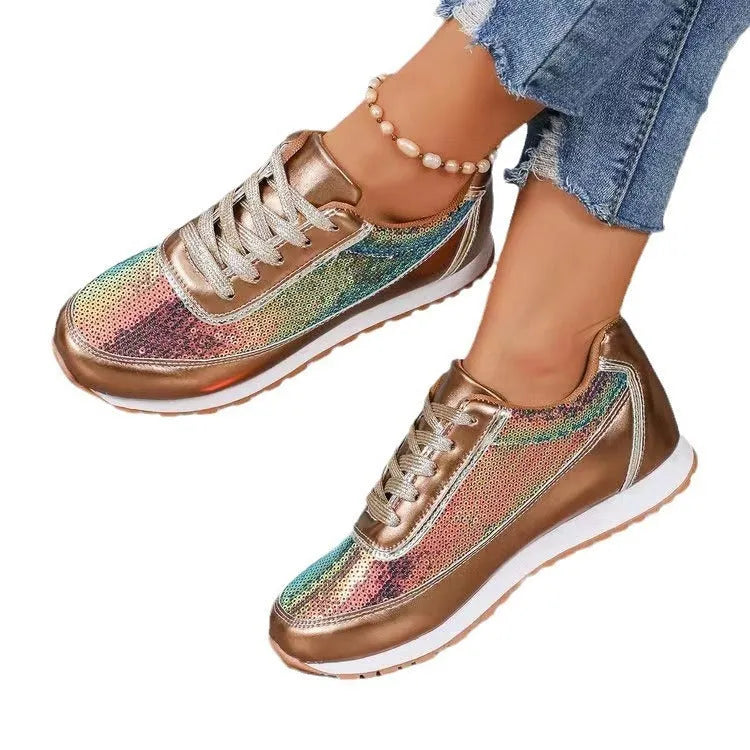 Women's thick-soled casual sneakers in black with square toe and PU leather upper