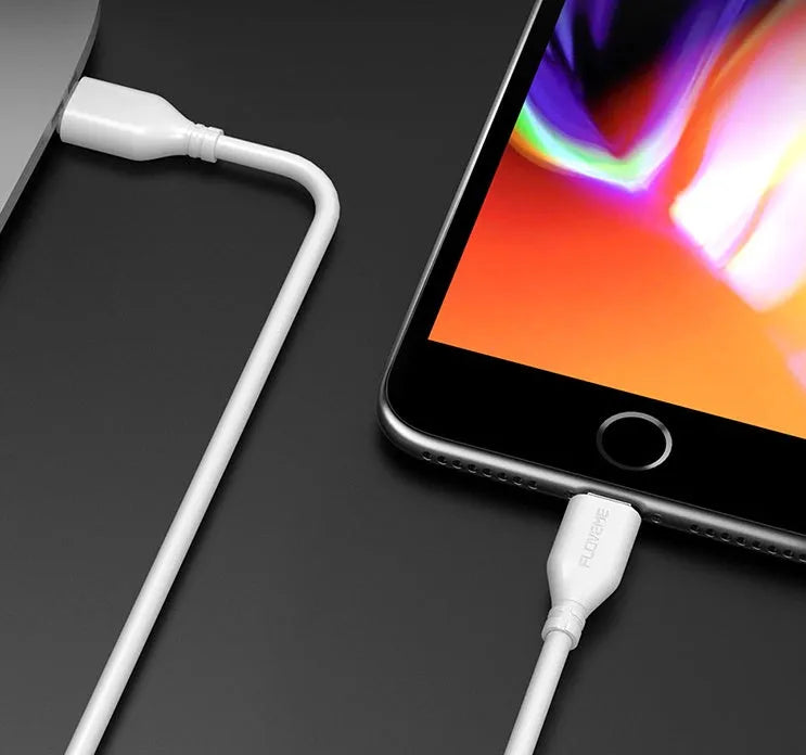 White braided USB-C to Lightning charging cable for iPhone shown at 1 metre length.