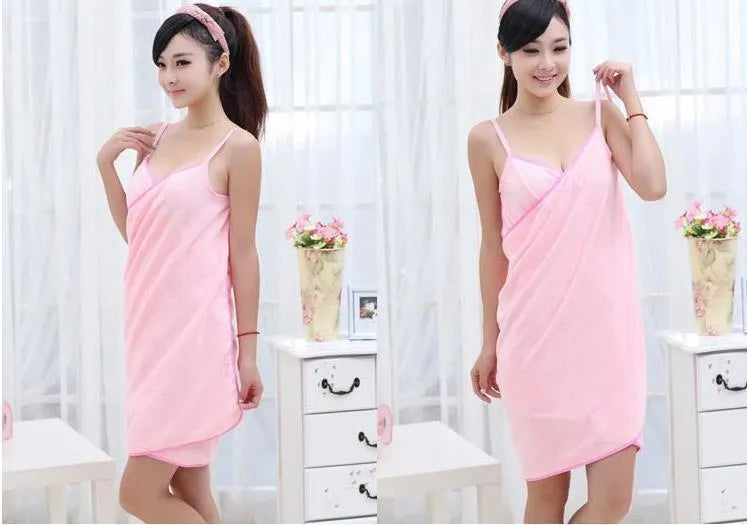 Polyester beach dress towel in pink, red, blue, purple or rose red, shown in S and L sizes.