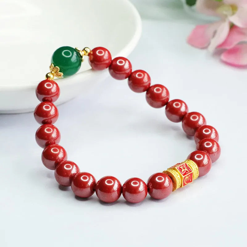 Emperor sandstone colour six words motto bracelet made from cinnabar with 8mm purity