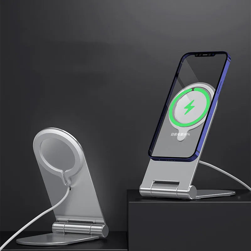 Silver portable magnetic phone bracket with vertical height adjustment for iPhone12