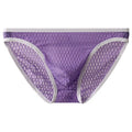 Men's low waist transparent lace underwear shorts in black, green, light purple, rose red, and white colours.