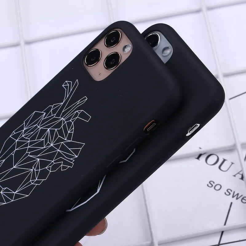 Animal line graffiti art TPU phone case for iPhone with painted cat, deer, horse designs