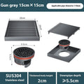 Gun grey 304 stainless steel courtyard deodorant floor drain, 15cm by 15cm.