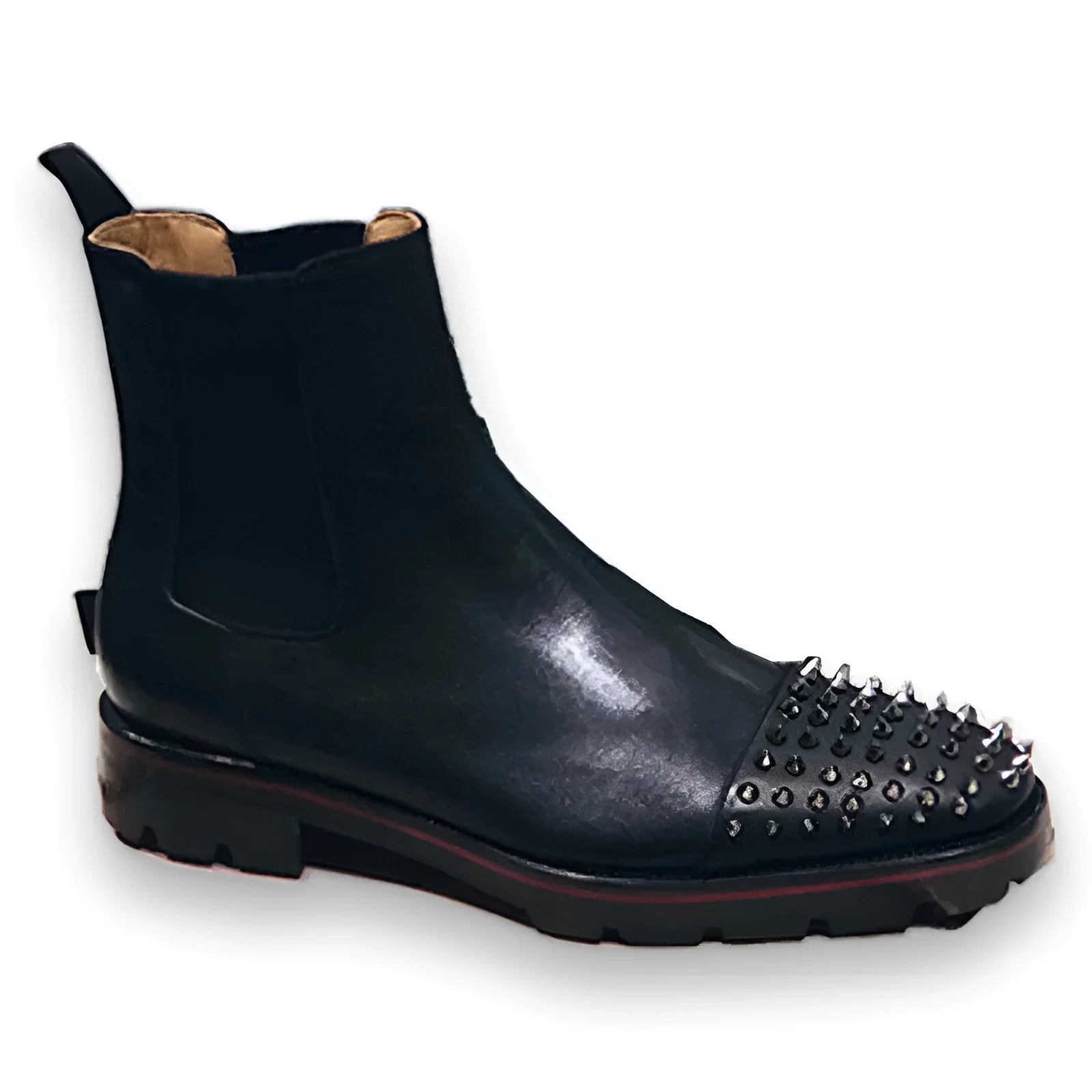 Black high-top business casual leather shoes with a cowhide upper and leather sole.
