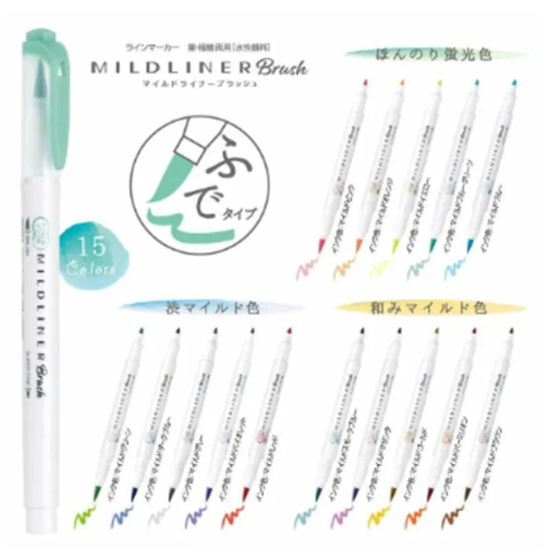 Double-sided water-based highlighter pens showing soft and round tips, 148mm length