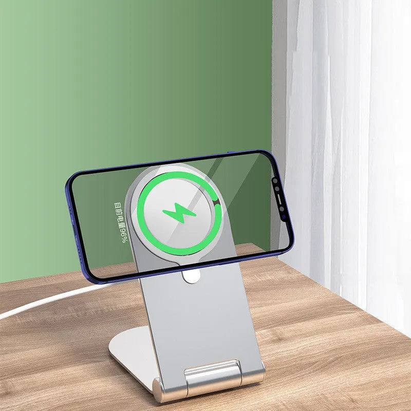 Silver portable magnetic phone bracket with vertical height adjustment for iPhone12